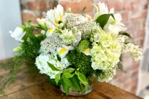 white and green theme flower arrangement